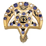 Medium Alternating Pearl & Sapphire Crescent & Center with Sapphire Points Badge Medium Alternating Pearl & Sapphire Crescent & Center with Sapphire Points Badge