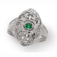 Edwardian Ring with *Emerald Center Stone and CZ Accents Edwardian Ring with *Emerald Center Stone and CZ Accents