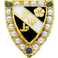 Close Pearl Badge w/ 2 Emeralds and 1 Sapphire Close Pearl Badge w/ 2 Emeralds and 1 Sapphire