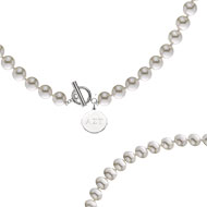 Simulated Pearl Toggle Necklace with Engraved Tag product image