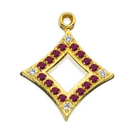 Pierced Crown Garnet Badge Shaped Pendant with Diamond Points Pierced Crown Garnet Badge Shaped Pendant with Diamond Points