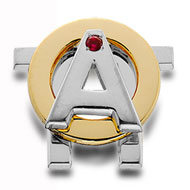 Two-tone Badge; polished white gold A and Pi, polished yellow gold O Two-tone Badge; polished white gold A and Pi, polished yellow gold O