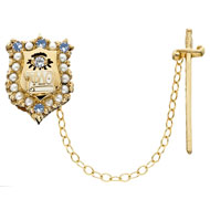 Crown Pearl Badge with Syn Stone Points and Detachable Sword with CZ Eye Crown Pearl Badge with Syn Stone Points and Detachable Sword with CZ Eye