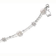 Sterling Silver Pearl and Star Bracelet with Pierced Lyre Charm