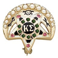 Large Crown Pearl Crescent, Emerald Center, Ruby Points Badge