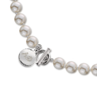 Simulated Pearl Toggle Necklace with engraved tag