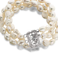 Fancy Clasp Tri-Strand Freshwater Pearl Bracelet, 7.5