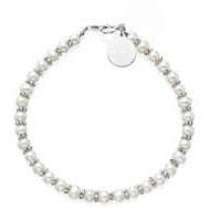 Sterling Silver Mini Pearl Bracelet with Engraved Round Tag