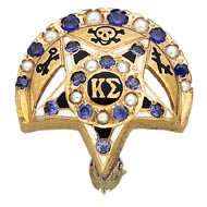 Medium Alternating Pearl & Sapphire Crescent & Center with Sapphire Points Badge