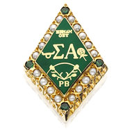 Crown Pearl Badge with Synthetic Emerald Points, 10K