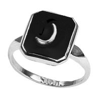 Square Onyx Crescent Ring