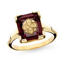 Garnet Cushion Ring with rose mounting