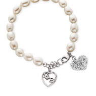 Pearl Bracelet with white crystal heart and Gamma Phi Beta Lavaliere