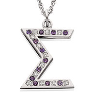 Jeweled Sigma Pendant with alternating diamonds and *amethysts