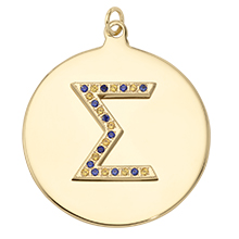 Circle Sigma Pendant w/ Blue & Gold Sapphires