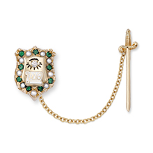 Alternating Pearl & Emerald Badge with Diamond Eye and Detachable Sword