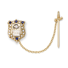 Crown Pearl Badge with Sapphire Points, CZ Eye, and Detachable Sword