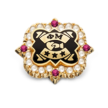 Crown Pearl Badge with Ruby Points, 10K
