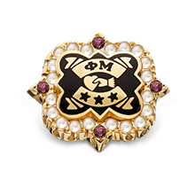Crown Pearl Badge with Garnet Points, 10K
