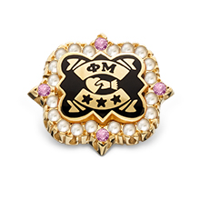 Crown Pearl Badge with Rose Sapphire Points, 10K