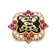 Crown Pearl Badge with 3 Rubies in Points, 10K
