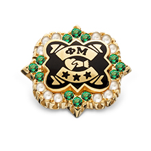 Crown Pearl Badge with 3 Emeralds in Points, 10K