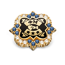 Crown Pearl Badge with 3 Sapphires in Points, 10K