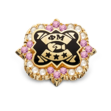 Crown Pearl Badge with 3 Rose Sapphires in Points, 10K