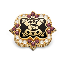 Crown Pearl Badge with 3 Garnets in Points, 10K