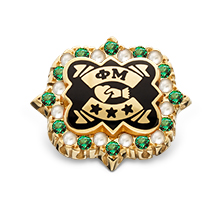 Alternating Pearl and Emerald Badge, 10K