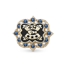 Alternating Pearl & Sapphire Badge, 10K