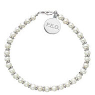 SS Mini Pearl Bracelet with P.E.O. Round Tag SS Mini Pearl Bracelet with P.E.O. Round Tag