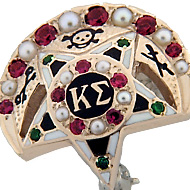 Large Alternating Pearl & Ruby Crescent & Center w/Emerald Points