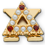Crown Pearl Badge with Garnet Points