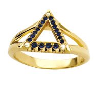 Sapphire Delta Ring with Pearl Points